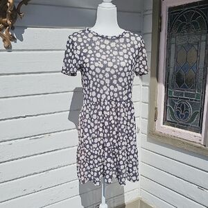 Zara Navy Blue Floral Mini Dress with White Daisies